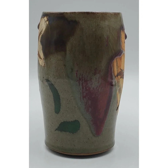 Mary Weisgram Pottery Large Tall Mug Brown with Autumn Oak Leaf Design Signed - Picture 3 of 9